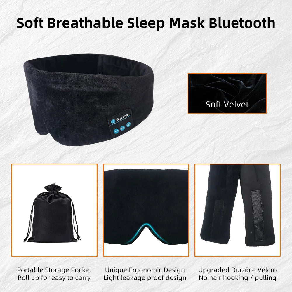 Bluetooth Sleeping Mask with Wireless Earphones - Travel Cotton Eye Mask for Ultimate Comfort and Relaxation